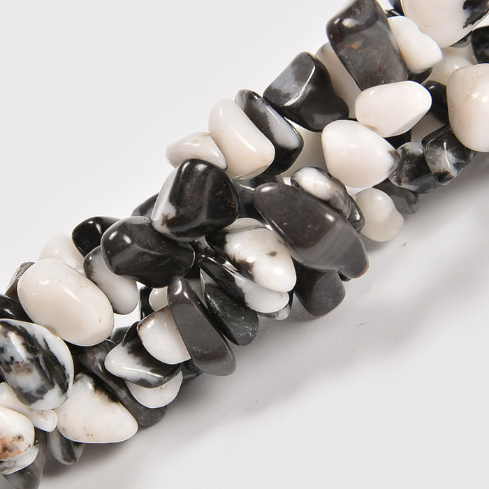 Black and White Zebra Jasper Smooth Loose Chips Beads 7-8mm - 34" Strand