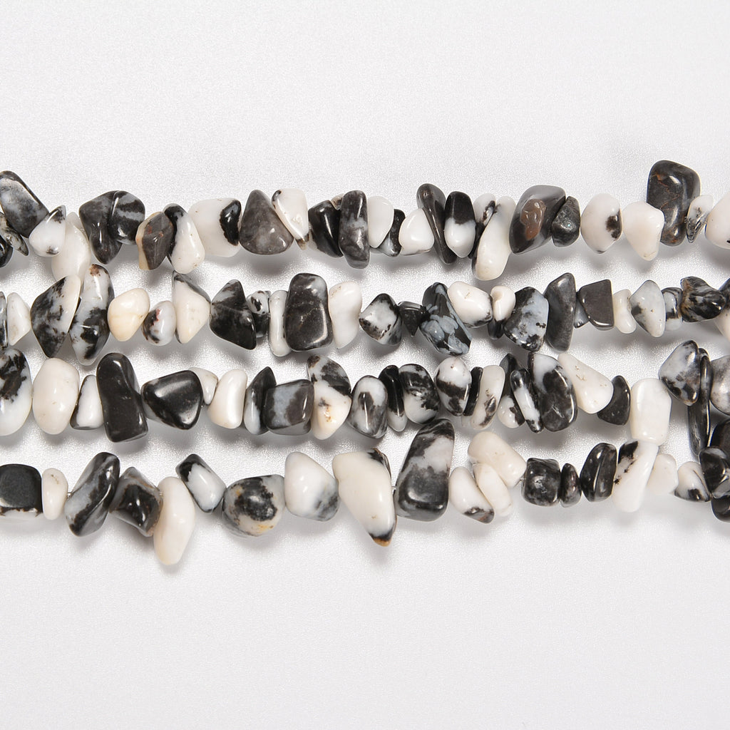 Black and White Zebra Jasper Smooth Loose Chips Beads 7-8mm - 34" Strand