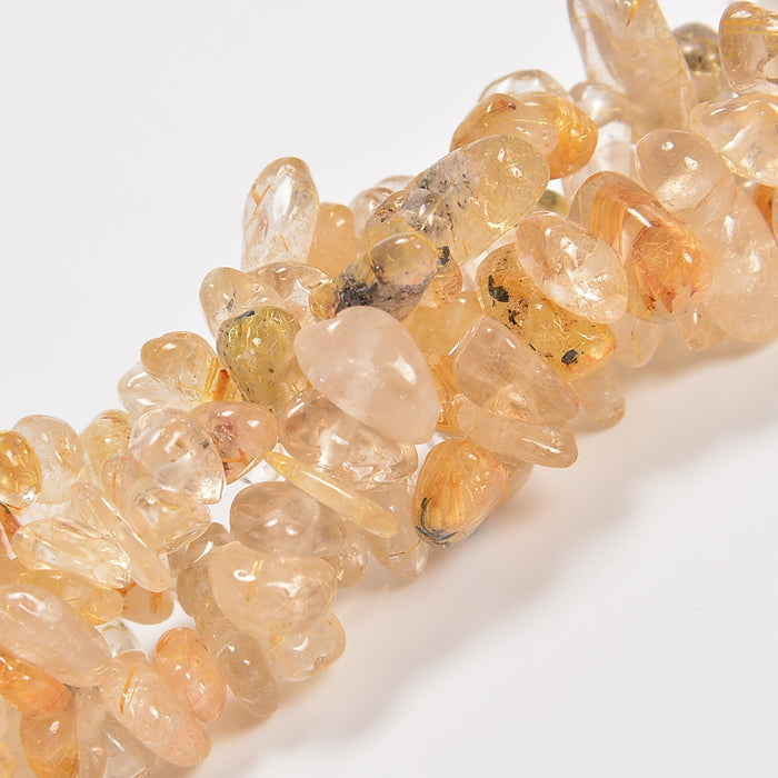 Gold Rutilated Quartz Smooth Loose Chips Beads 7-8mm - 34" Strand