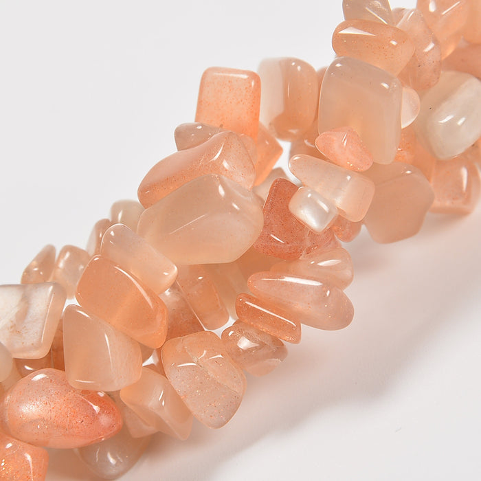 Gray and Orange Moonstone Smooth Loose Chips Beads 7-8mm - 34" Strand