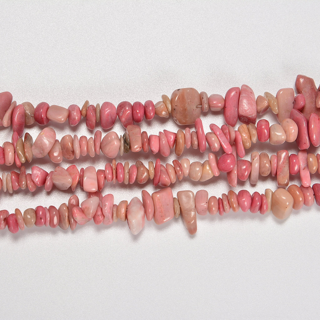 Pink Wood Rhodonite Smooth Loose Chips Beads 7-8mm - 34" Strand