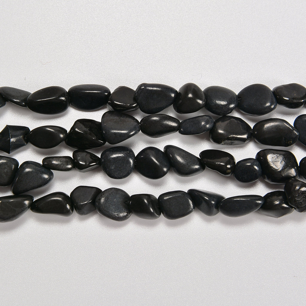 Shungite Smooth Pebble Nugget Loose Beads 6-8mm, 8-12mm - 15" Strand