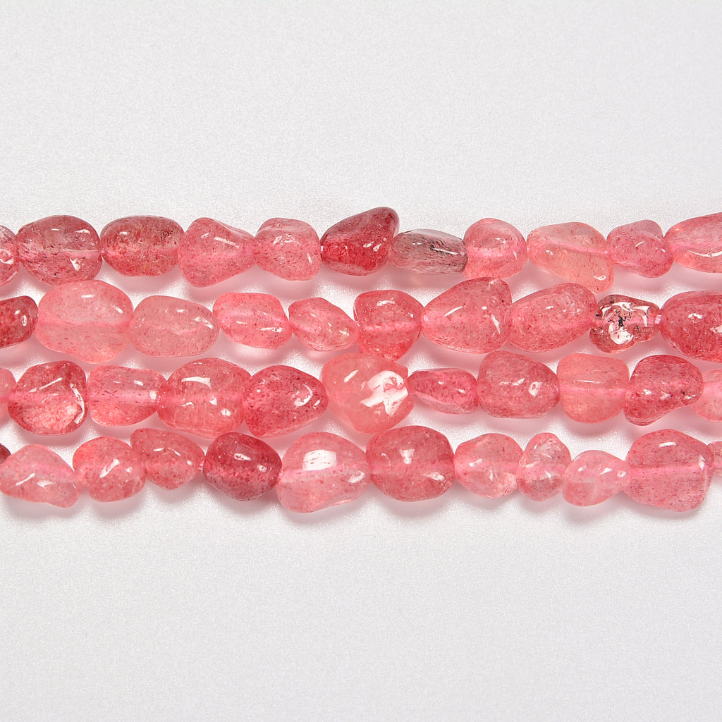Red Strawberry Quartz Smooth Pebble Nugget Loose Beads 6-8mm, 8-12mm - 15" Strand