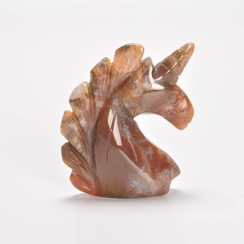 Ocean Agate Unicorn Gemstone Crystal Carving Figurine 2 inches, Healing Crystal