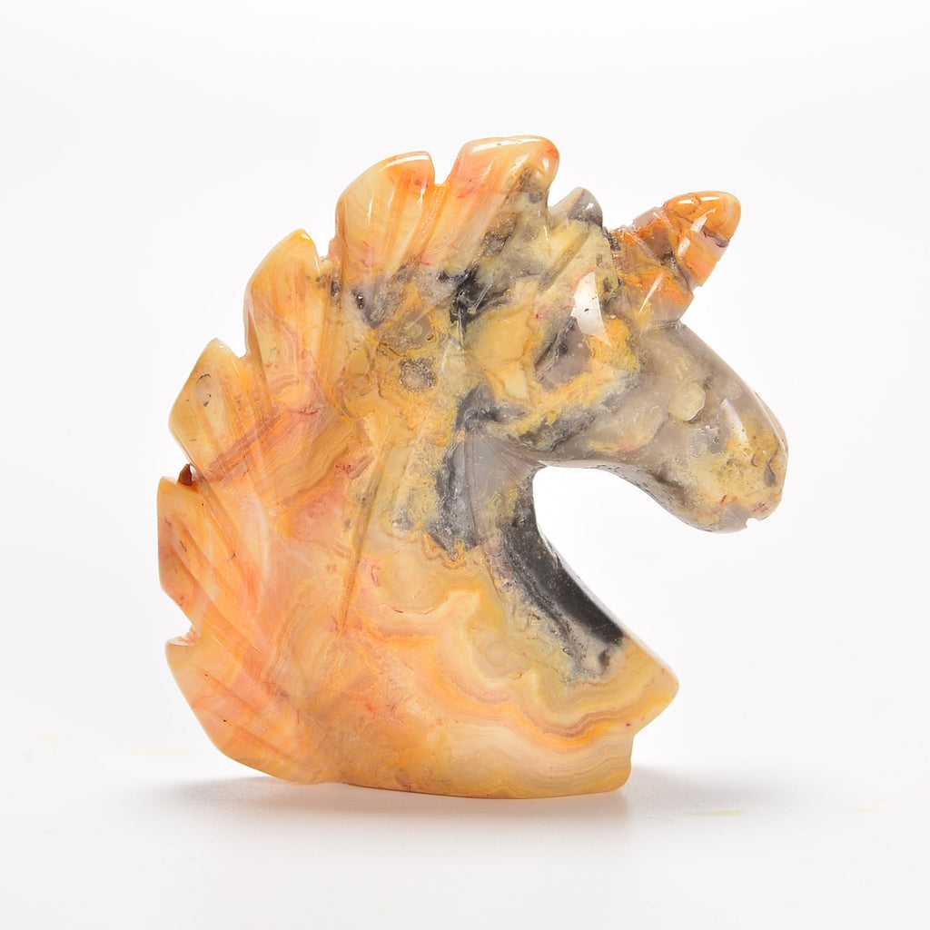 Crazy Agate / Crazy Lace Agate Unicorn Gemstone Crystal Carving Figurine 2 inches, Healing Crystal