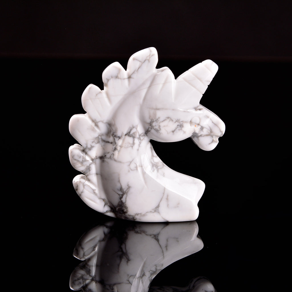 Howlite Unicorn Gemstone Crystal Carving Figurine 2 inches, Healing Crystal