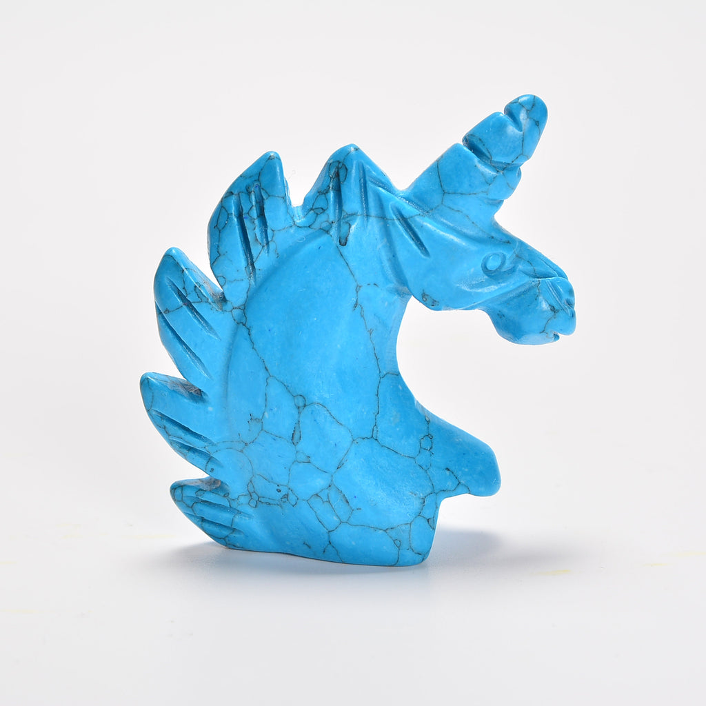 Blue Howlite Turquoise Unicorn Gemstone Crystal Carving Figurine 2 inches, Healing Crystal