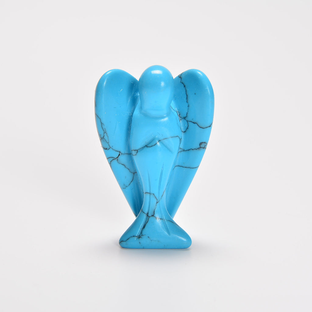 Blue Howlite Turquoise Angel Gemstone Crystal Carving Figurine 1.5 inches, Healing Crystal