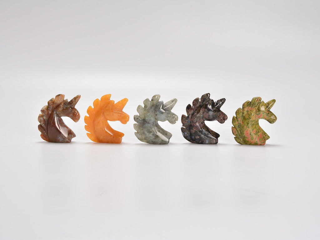 Unicorn Gemstones Crystal Carving Figurines 2 inches, Unicorn Healing Crystals, Natural Stone Hand Carved Unicorn Shaped