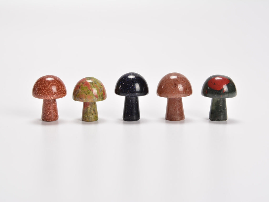Mushroom Gemstones Crystal Carving Figurines 20mm, Mushroom Healing Crystals, Natural Stone Hand Carved Mushroom Shaped