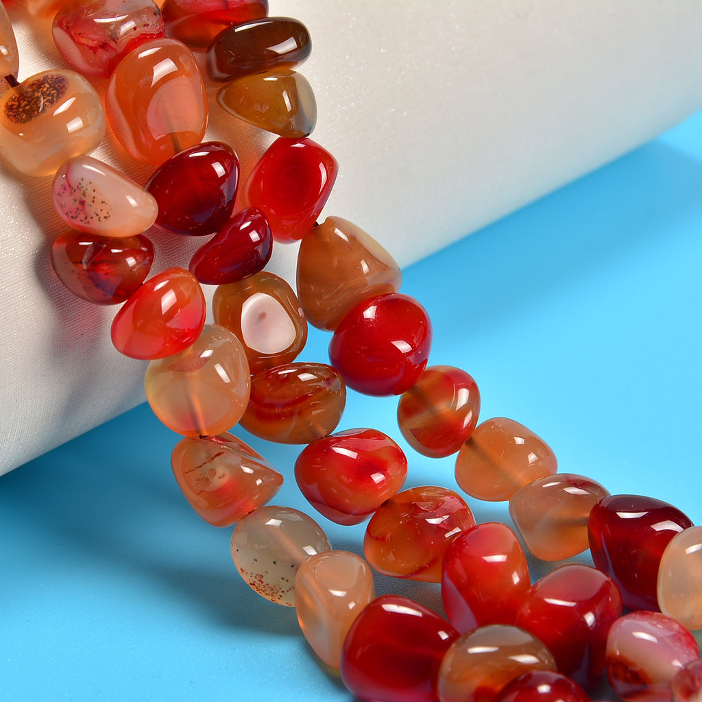 Orange Stripe Agate Smooth Center Drilled Nugget Loose Beads 10-12mm - 15" Strand