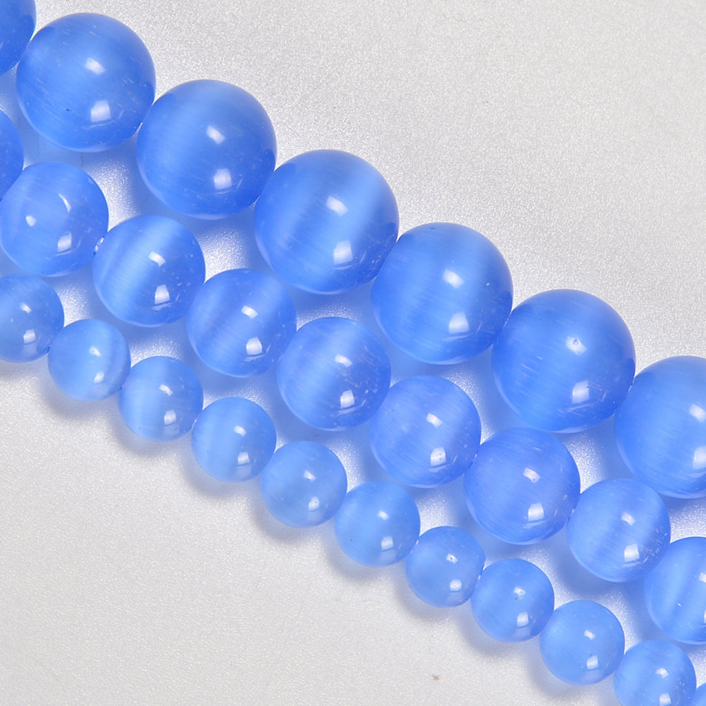 Light Blue Cat's Eye Smooth Round Loose Beads 6mm-10mm - 15" Strand