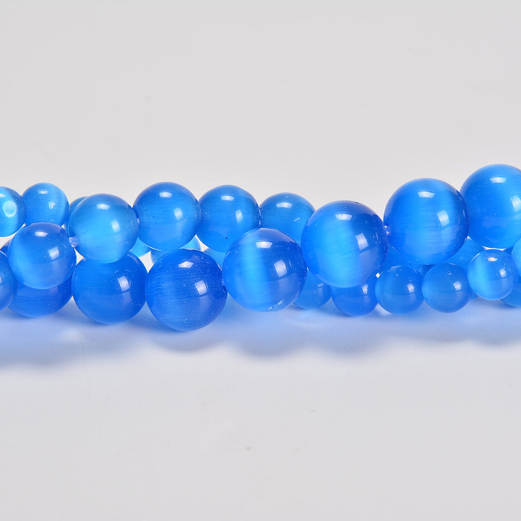 Dark Blue Cat's Eye Smooth Round Loose Beads 6mm-10mm - 15" Strand