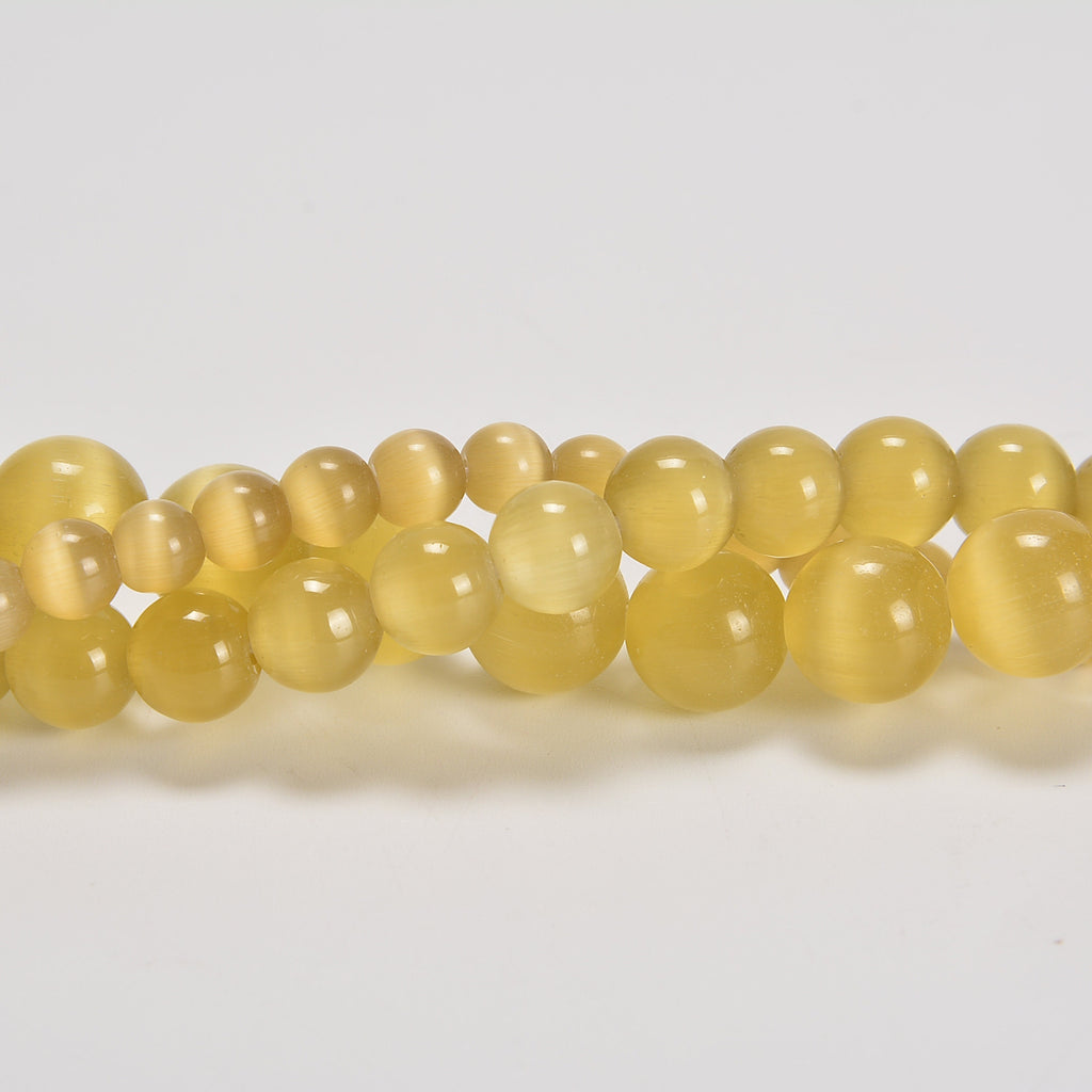 Light Brown Yellow Cat's Eye Smooth Round Loose Beads 6mm-10mm - 15" Strand