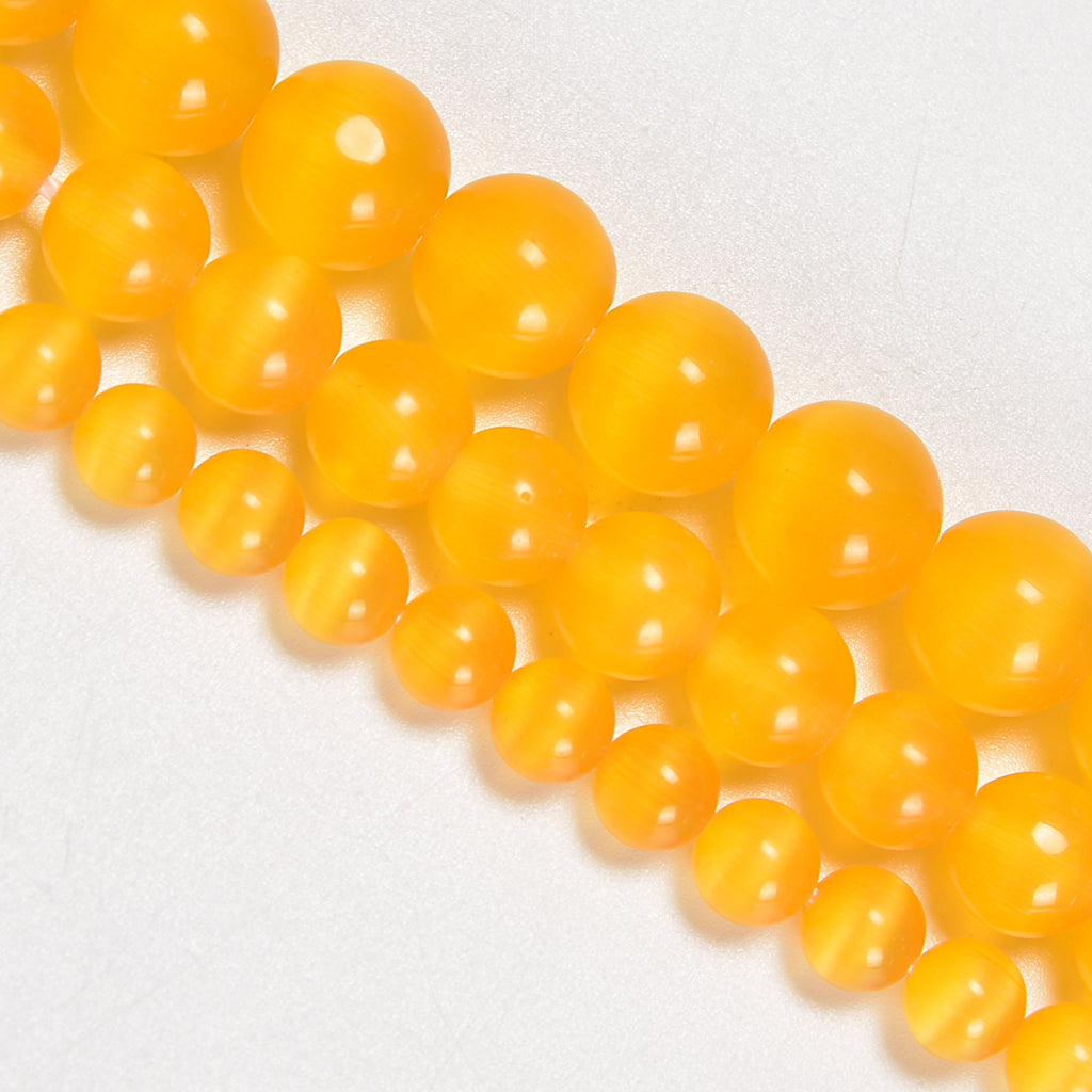 Golden Cat's Eye / Gold Cat's Eye Smooth Round Loose Beads 6mm-10mm - 15" Strand