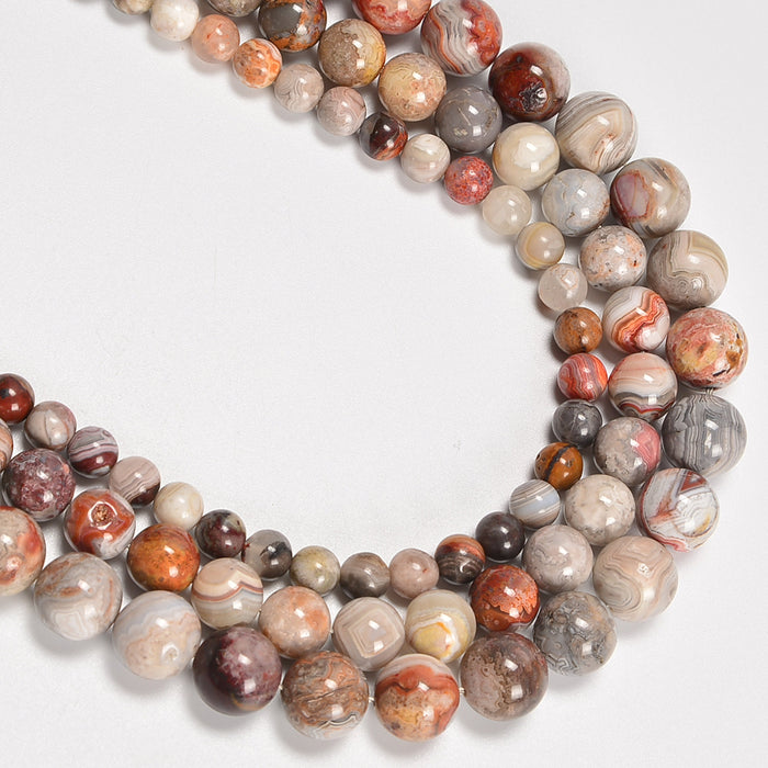 Natural Laguna Lace Agate Smooth Round Loose Beads 6mm-10mm - 15" Strand