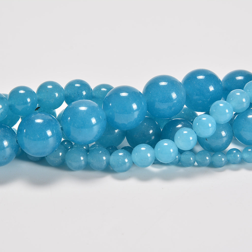 Blue Sponge Quartz Smooth Round Loose Beads 4mm-12mm - 15" Strand