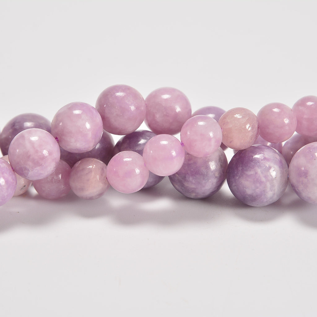 Lavender Lepidolite Smooth Round Loose Beads 8mm-12mm - 15" Strand