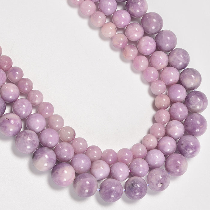 Lavender Lepidolite Smooth Round Loose Beads 8mm-12mm - 15" Strand