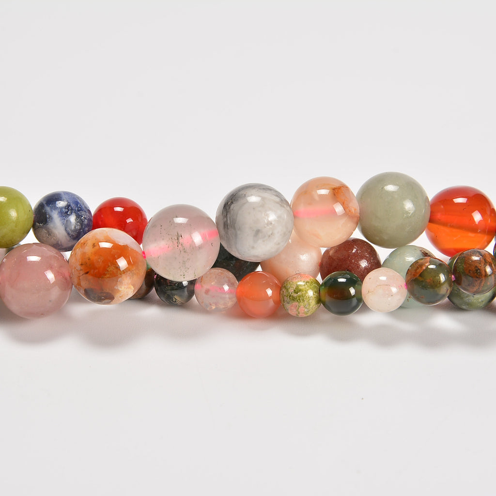 Mix Stone Smooth Round Loose Beads 6mm-10mm - 15" Strand