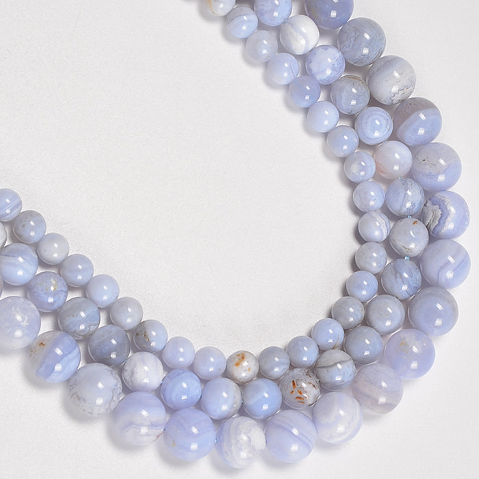 Blue Lace Agate Smooth Round Loose Beads 6mm-10mm - 15" Strand