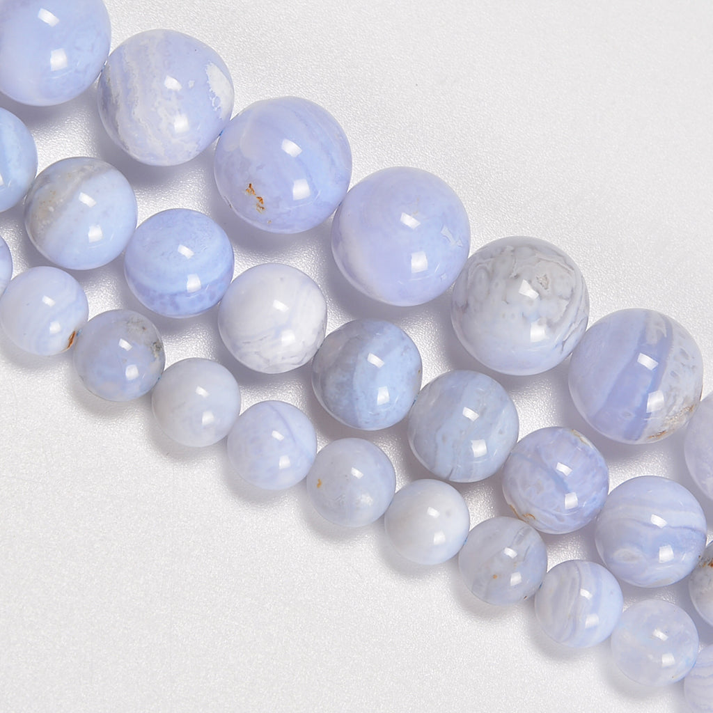 Blue Lace Agate Smooth Round Loose Beads 6mm-10mm - 15" Strand