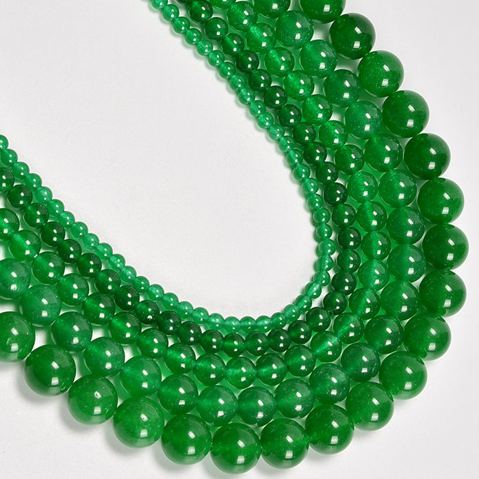 Green Dyed Jade Smooth Round Loose Beads 4mm-12mm - 15" Strand