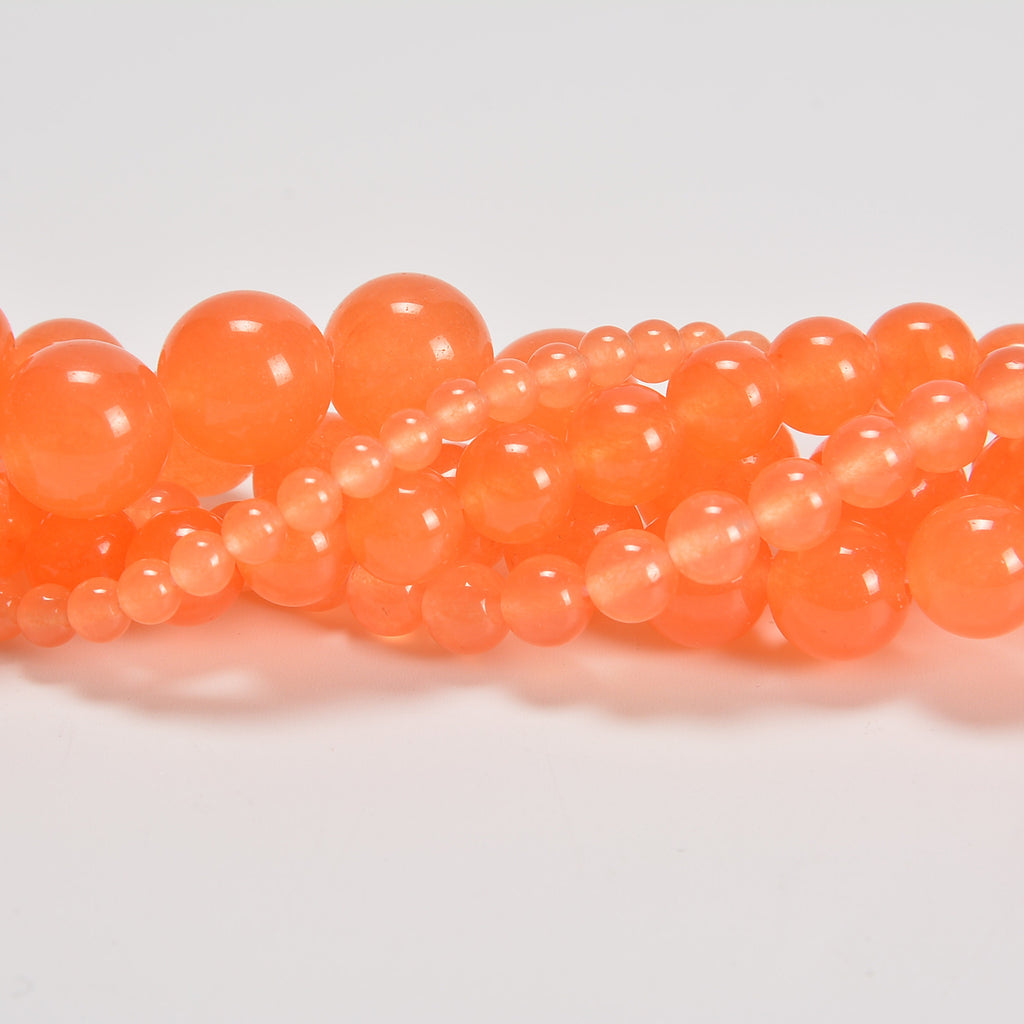 Light Orange Dyed Jade Smooth Round Loose Beads 4mm-12mm - 15" Strand