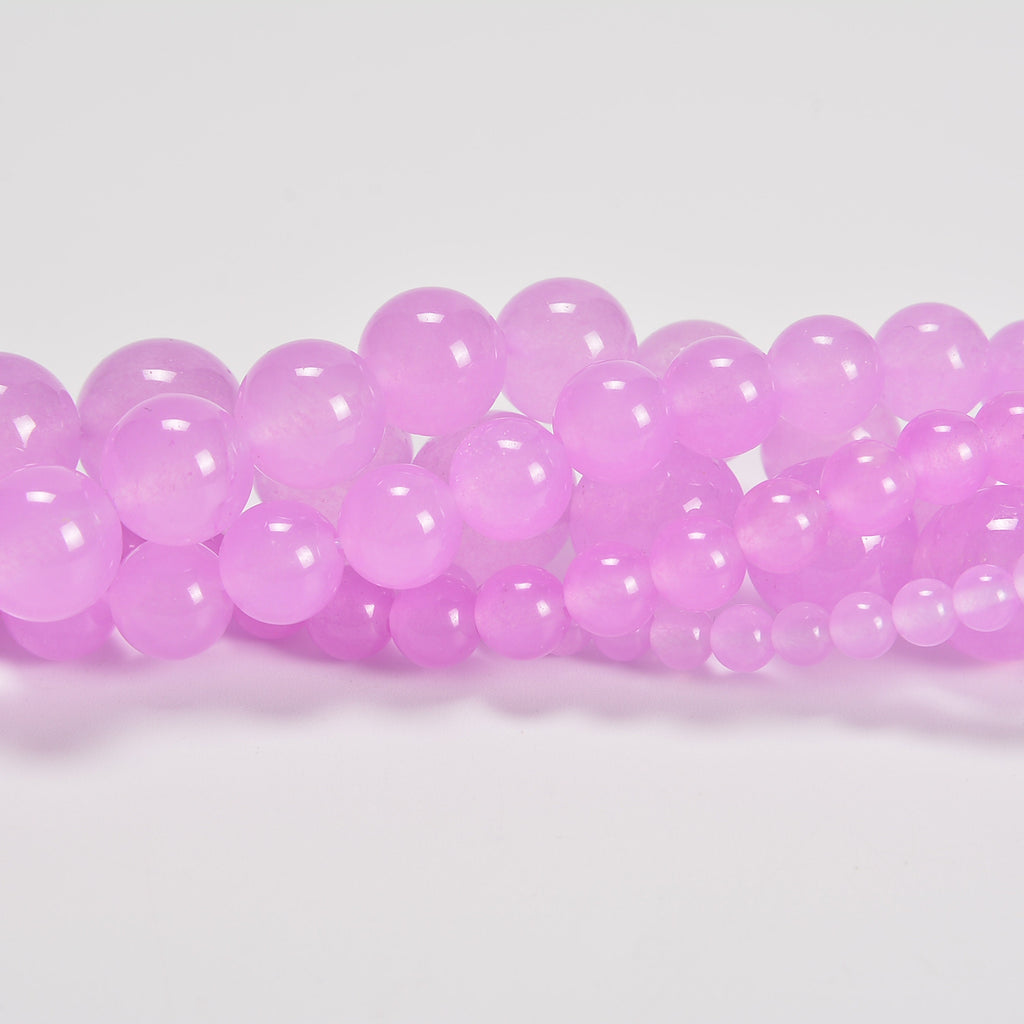 Light Purple Dyed Jade Smooth Round Loose Beads 4mm-12mm - 15" Strand