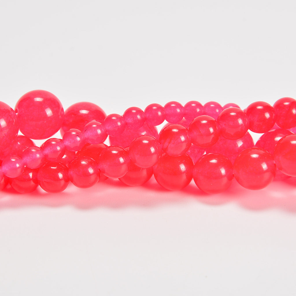 Fuchsia Dyed Jade / Pink Dyed Jade Smooth Round Loose Beads 4mm-10mm - 15" Strand
