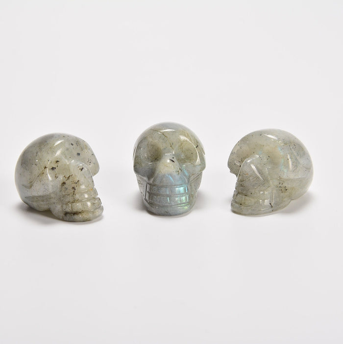 White Labradorite Skull Gemstone Crystal Carving Figurine 1 inch, Healing Crystal