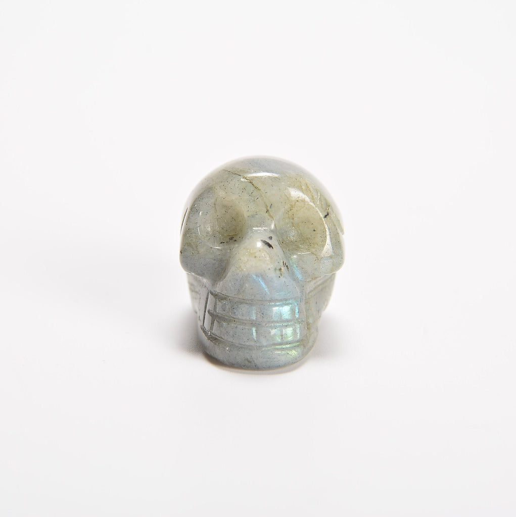 White Labradorite Skull Gemstone Crystal Carving Figurine 1 inch, Healing Crystal