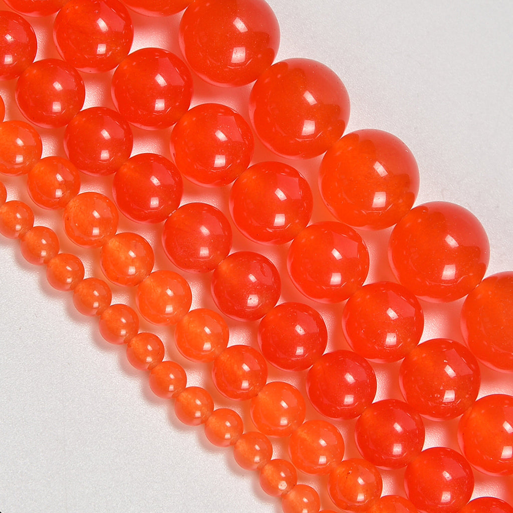 Orange Dyed Jade Smooth Round Loose Beads 4mm-12mm - 15" Strand