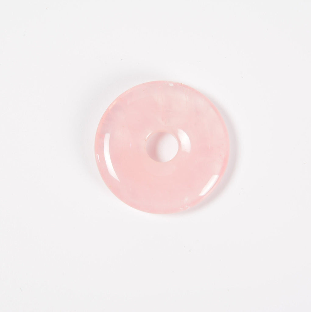 Rose Quartz Donut Pendant Gemstone Crystal Carving Figurine 30mm, Healing Crystal