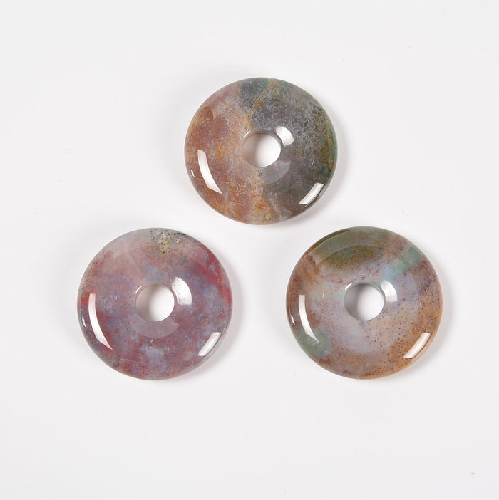 Ocean Agate Donut Pendant Gemstone Crystal Carving Figurine 30mm, Healing Crystal