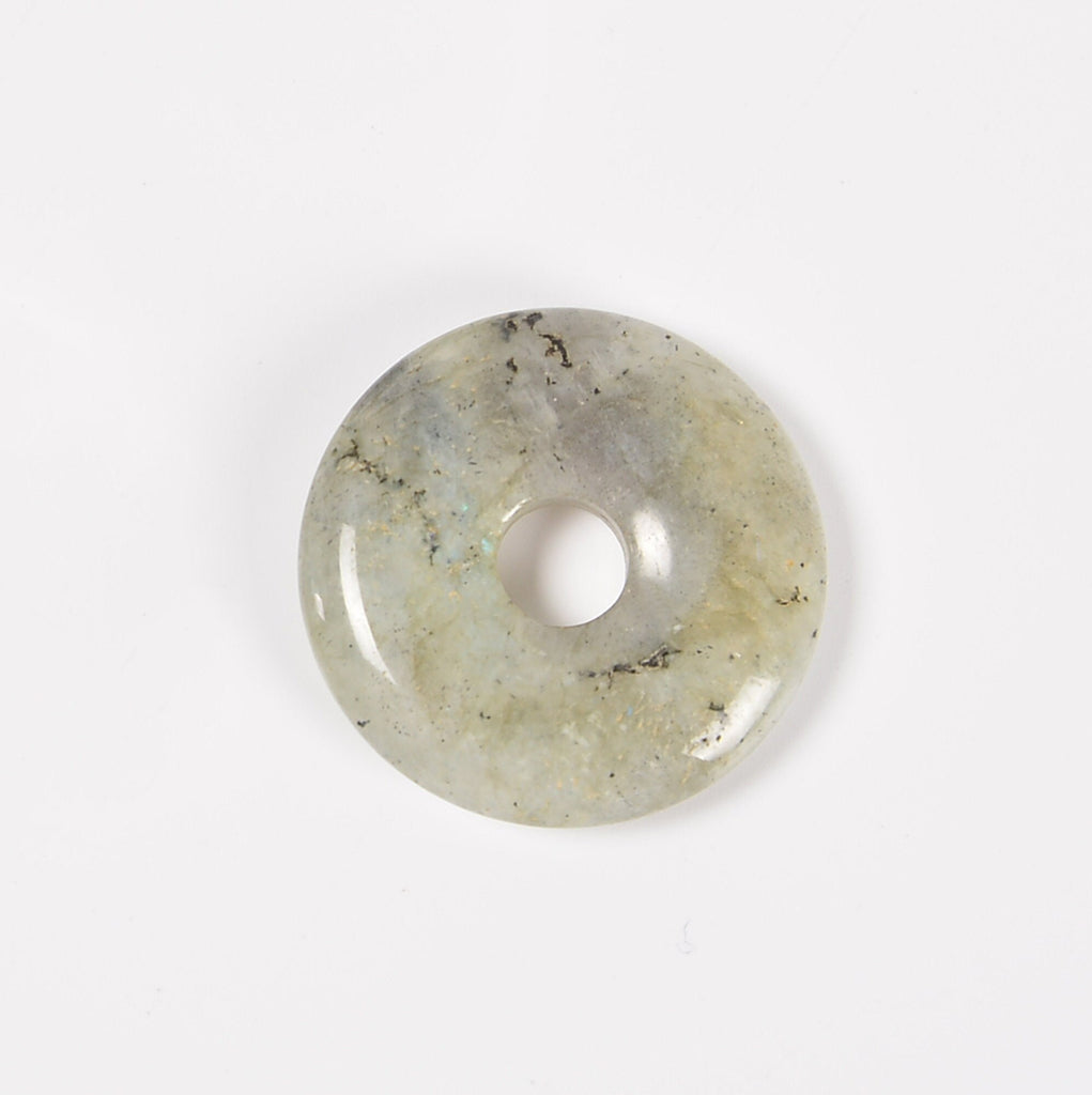 White Labradorite Donut Pendant Gemstone Crystal Carving Figurine 30mm, Healing Crystal