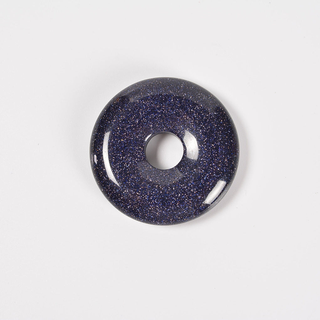 Blue Sandstone / Blue Goldstone Donut Pendant Gemstone Crystal Carving Figurine 30mm, Healing Crystal