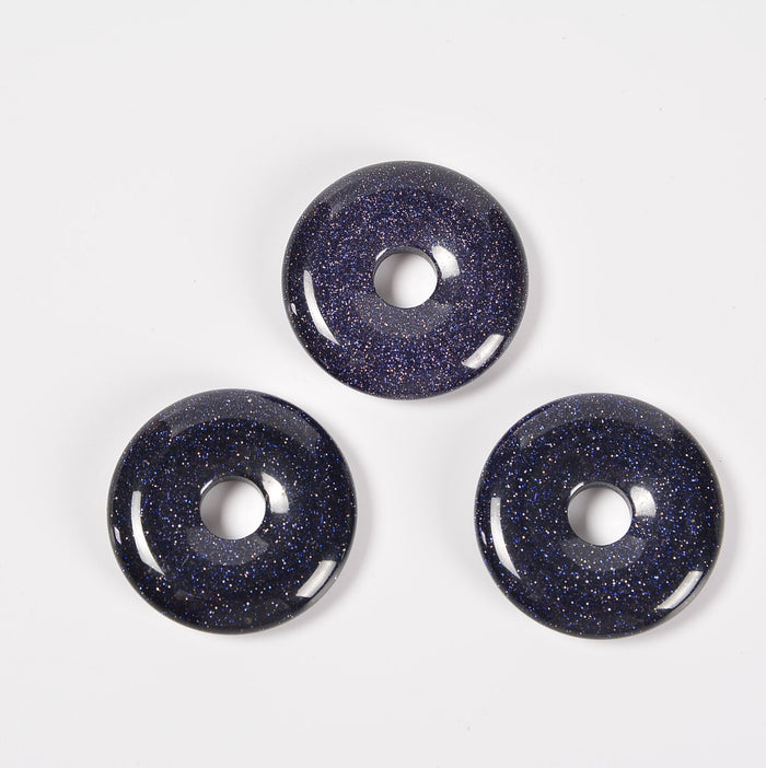 Blue Sandstone / Blue Goldstone Donut Pendant Gemstone Crystal Carving Figurine 30mm, Healing Crystal