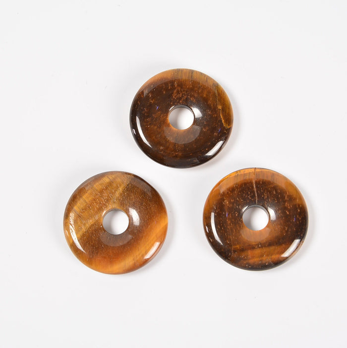 Yellow Tiger's Eye Donut Pendant Gemstone Crystal Carving Figurine 30mm, Healing Crystal