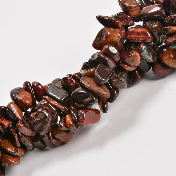 Red Tiger's Eye Smooth Loose Chips Beads 7-8mm - 34" Strand