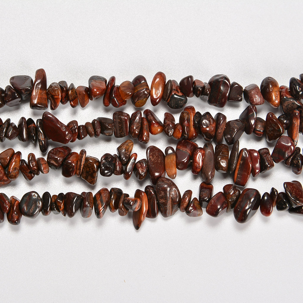 Red Tiger's Eye Smooth Loose Chips Beads 7-8mm - 34" Strand