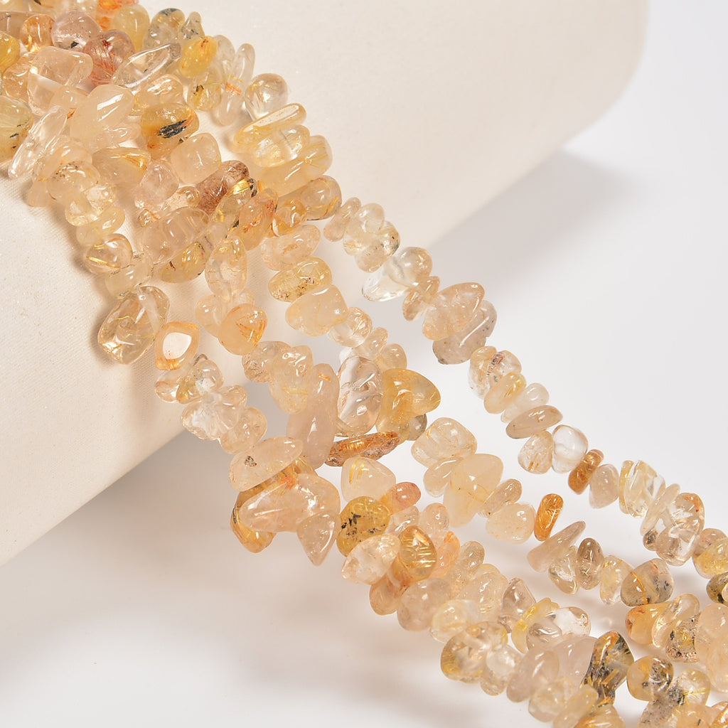 Gold Rutilated Quartz Smooth Loose Chips Beads 7-8mm - 34" Strand