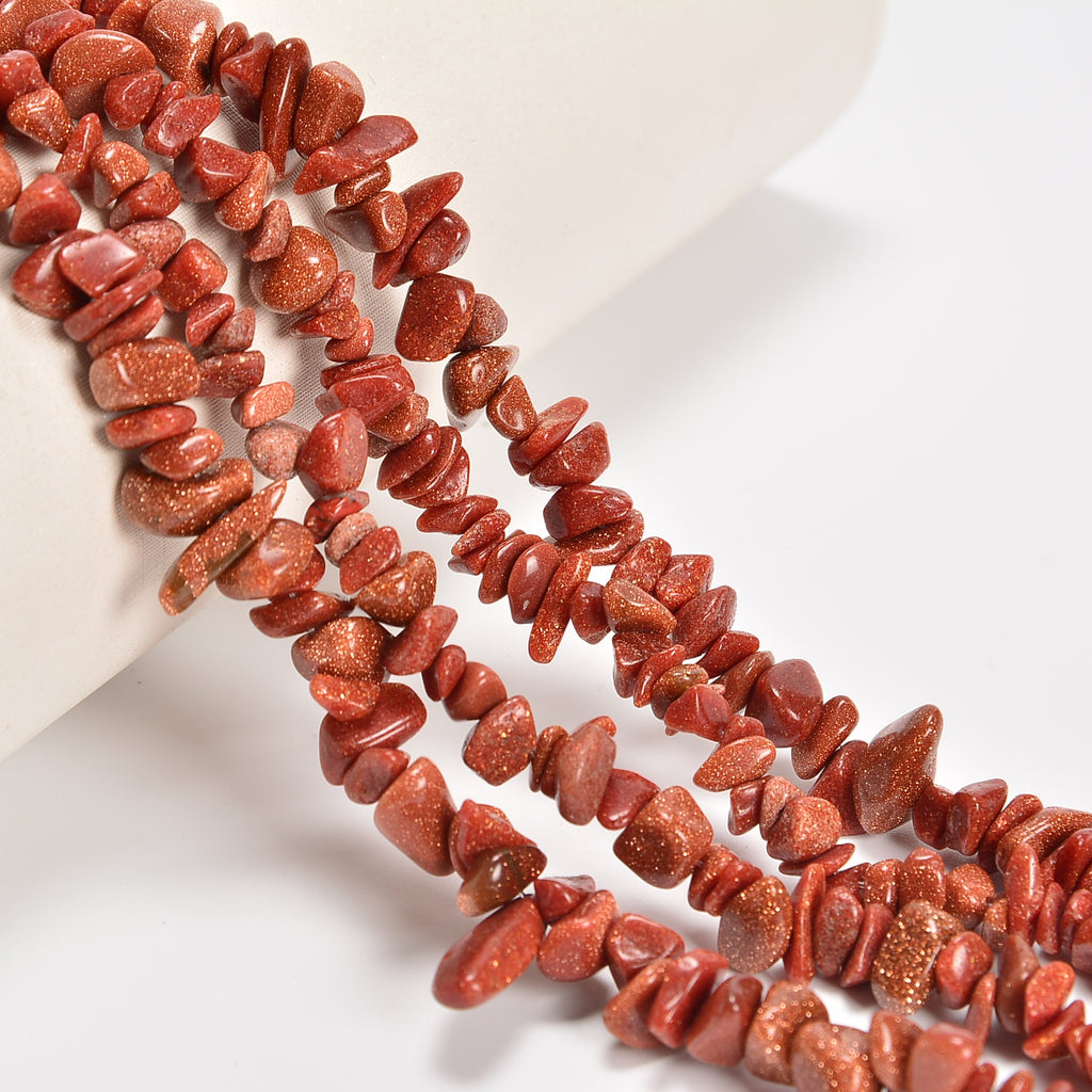 Gold Sandstone / Goldstone Smooth Loose Chips Beads 7-8mm - 34" Strand