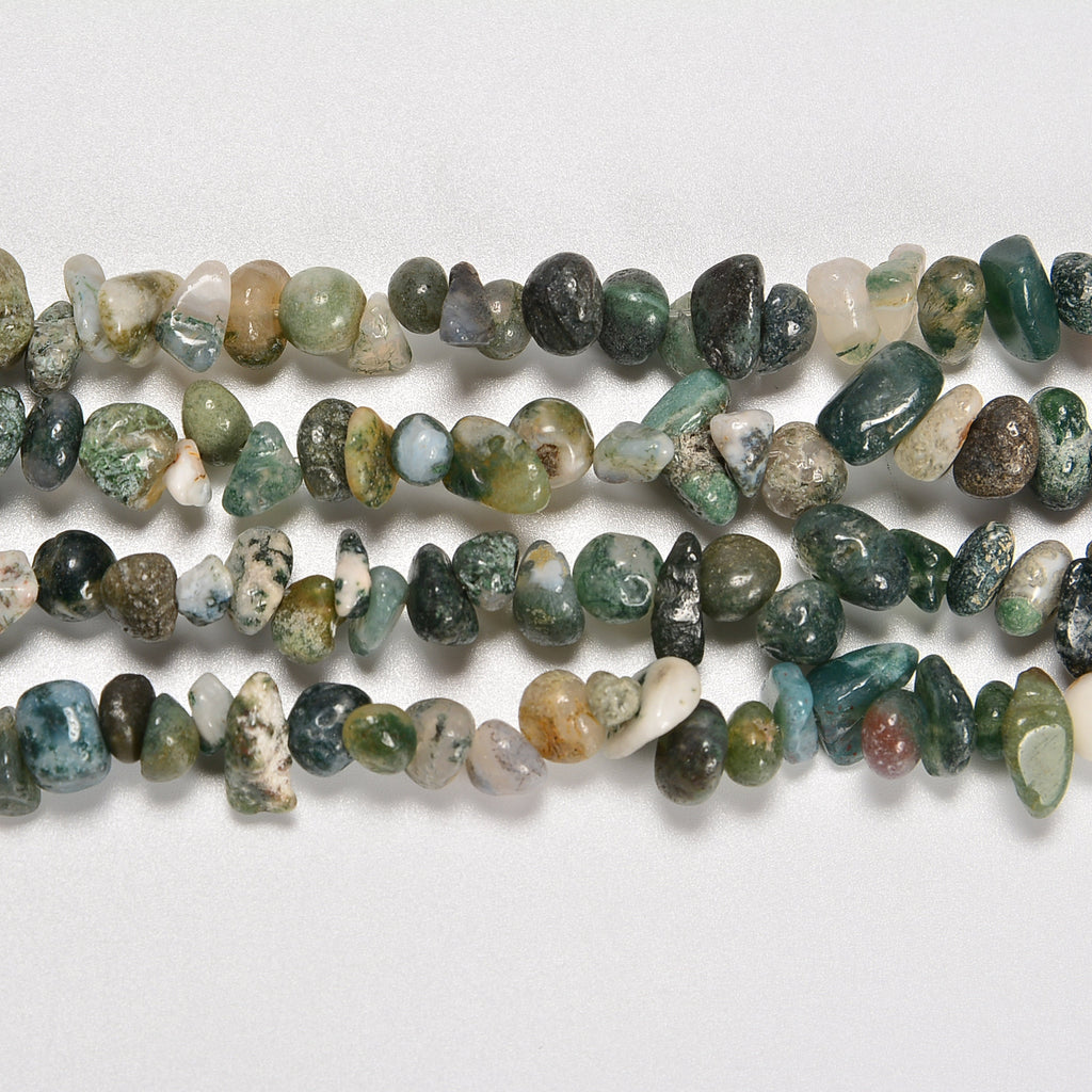 Moss Agate Smooth Loose Chips Beads 7-8mm - 34" Strand