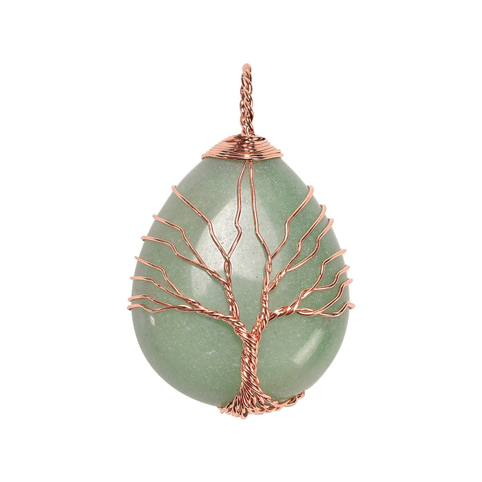 Green Aventurine 30x35mm Wire Wrapped Tree of Life Gemstone Drop Pendant Necklace Jewelry, Green Aventurine Drop Pendant