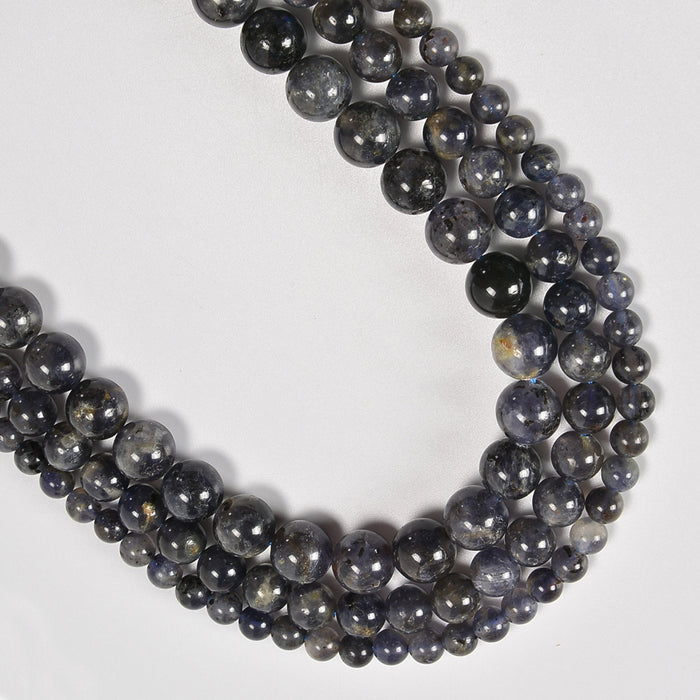 Iolite Smooth Round Loose Beads 6mm-10mm - 15" Strand