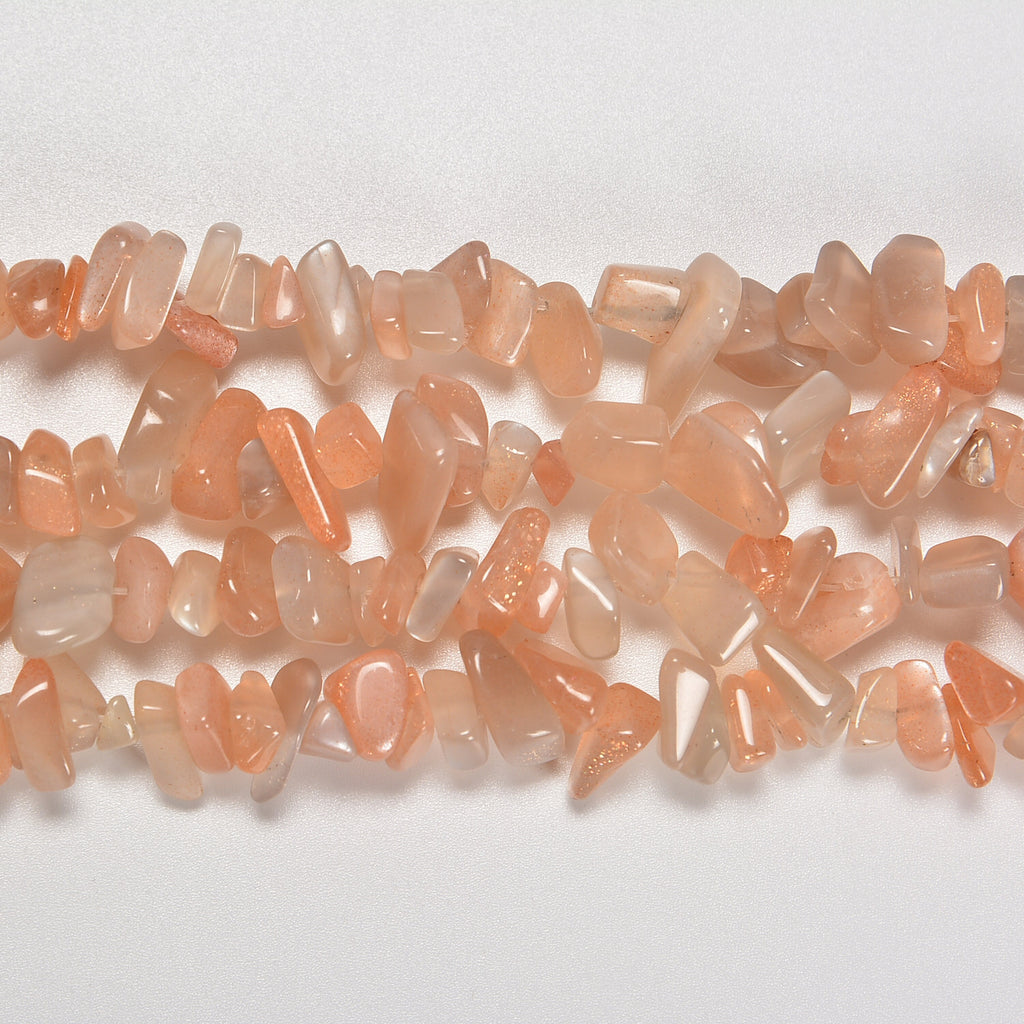 Gray and Orange Moonstone Smooth Loose Chips Beads 7-8mm - 34" Strand