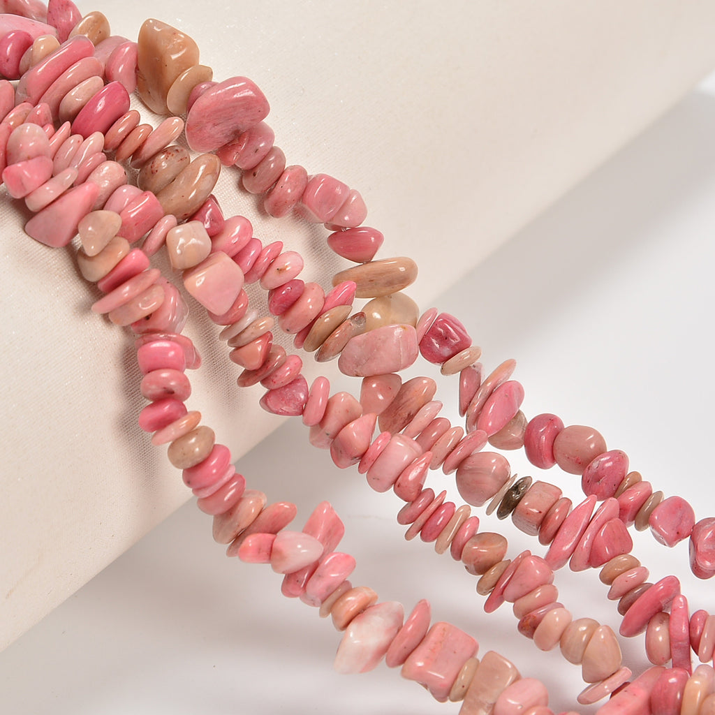 Pink Wood Rhodonite Smooth Loose Chips Beads 7-8mm - 34" Strand