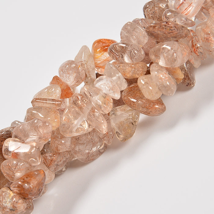 Red Bronze Rutilated Quartz Smooth Loose Chips Beads 7-8mm - 34" Strand