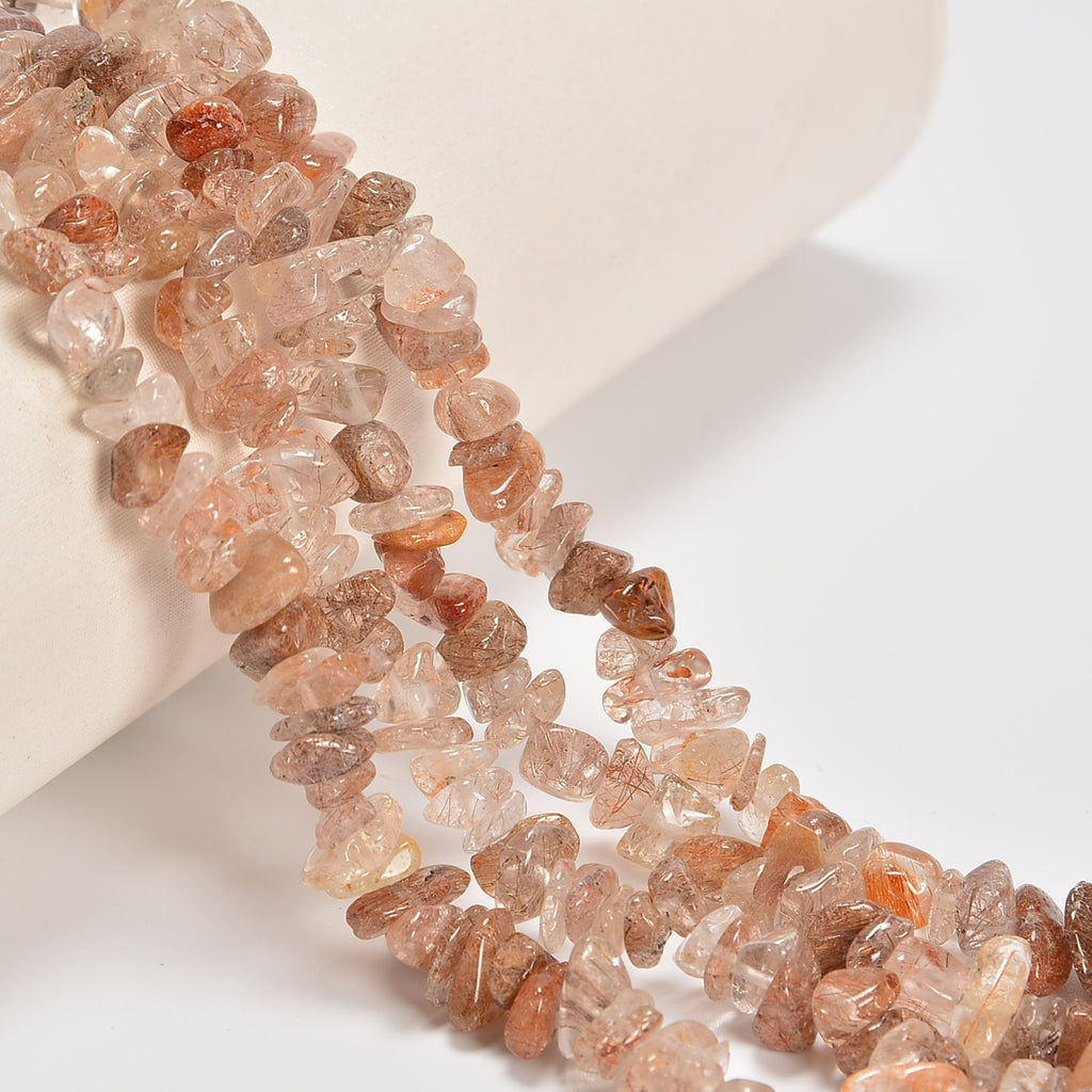 Red Bronze Rutilated Quartz Smooth Loose Chips Beads 7-8mm - 34" Strand